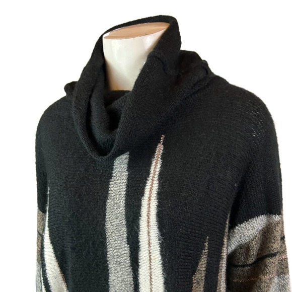 1980s Cowl Neck Semi Sheer Metallic Stripe Oversized Sweater / Women’s XL * - Picture 2 of 4